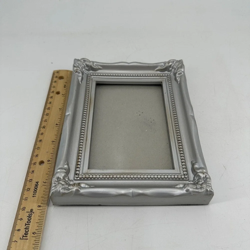 Vintage Style Silver Ornate Beaded Picture Frame 4x6 Tabletop Wall Decor